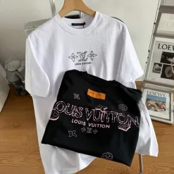 Premium Qualität Louis Vuitton Kurzarm Schwarz Baumwolle Casual Luxury