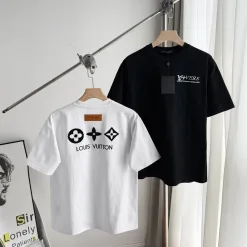 Premium Louis Vuitton Kurzarmhemd Schwarz Baumwolle Atmungsaktiv Kollektion
