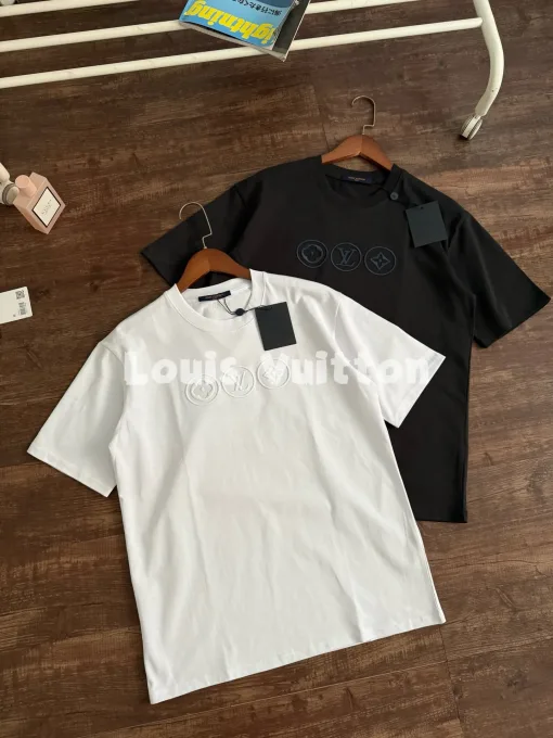 Hochwertiges Louis Vuitton Kurzarmhemd aus schwarzer Baumwolle im Monogramm-Stil
