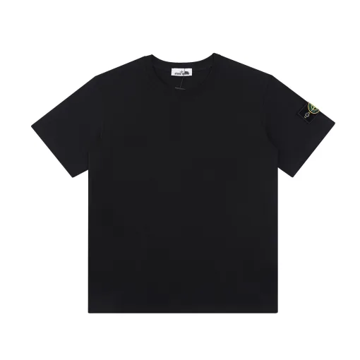 Hochwertiges Stone Island T-Shirt Black Cotton Washed Collection