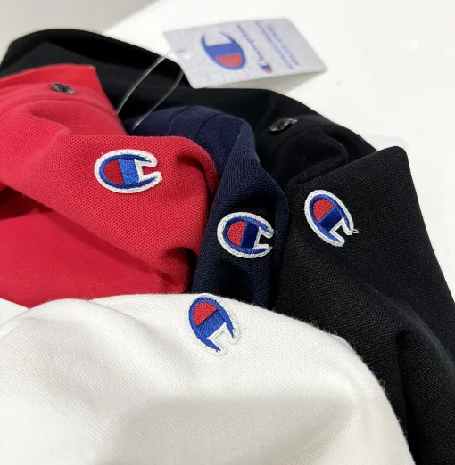 Luxus Champion Poloshirt Schwarz Baumwolle Bestickt Luxus