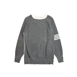 Luxus Thom Browne Langarm Rot Wolle Patchwork Luxus