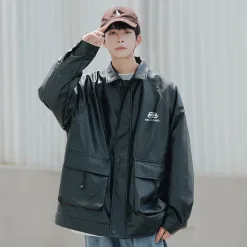 Premium Balenciaga Mäntel Schwarz Leder Stil