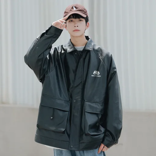 Premium Balenciaga Mäntel Schwarz Leder Stil
