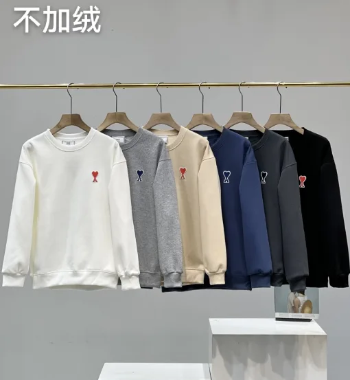 Premium Ami Sweatshirts Schwarz Baumwolle Bestickt Luxus