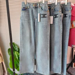 Luxus Celine Straight-Leg Hose Denim Bestickt Luxus