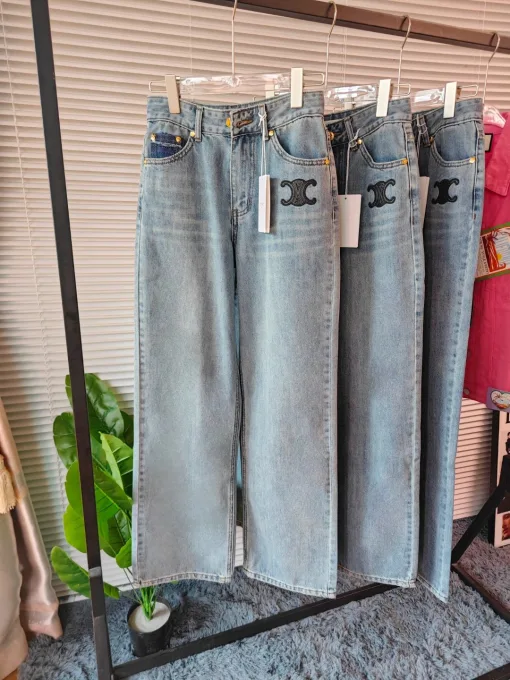 Luxus Celine Straight-Leg Hose Denim Bestickt Luxus
