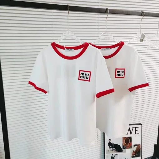 Hochwertiger Miu Miu Kurzarm-Baumwoll-Logo-Stil