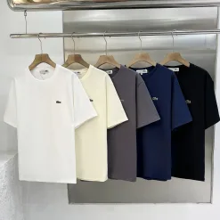 Luxus Lacoste Kurzarm Schwarz Bestickt Luxus