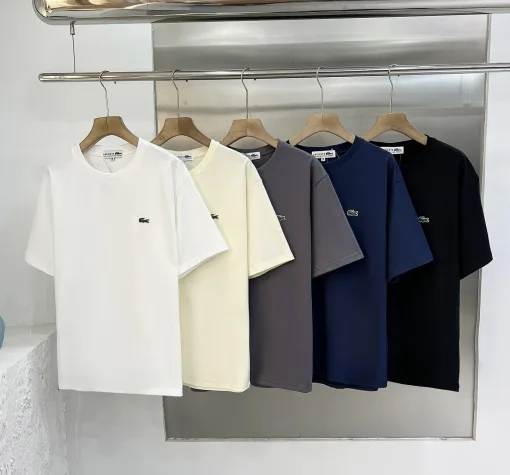 Luxus Lacoste Kurzarm Schwarz Bestickt Luxus