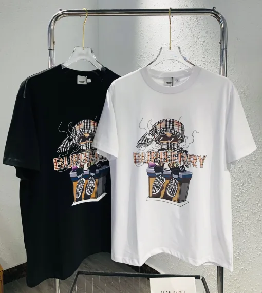 Premium Qualität Burberry Kurzarm Schwarz Print Luxus