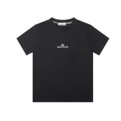 Hochwertige Stone Island Kurzarm-Kollektion aus schwarzer Baumwolle mit Print