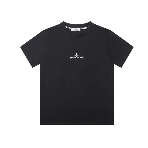 Hochwertige Stone Island Kurzarm-Kollektion aus schwarzer Baumwolle mit Print