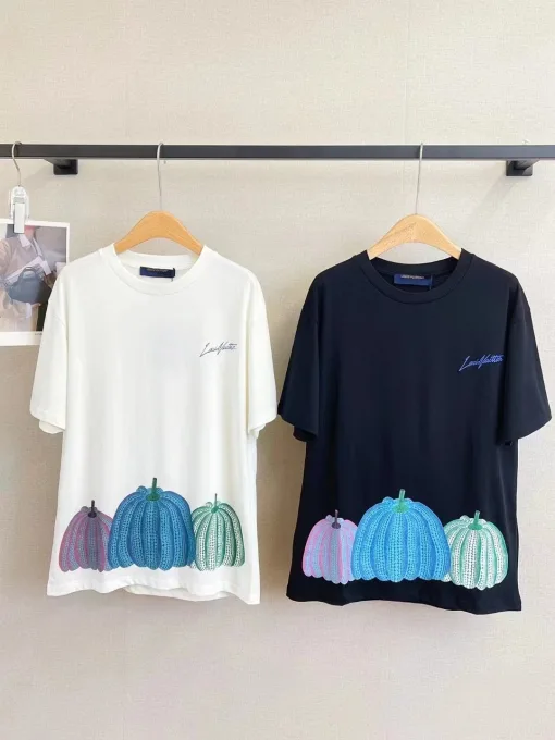 Premium Louis Vuitton Kurzarm Mehrfarbig Baumwolle Atmungsaktiv Luxus