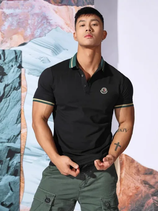Premium Moncler Kurzarm Grün Baumwolle Gestreift Kollektion