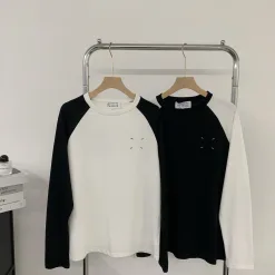Luxus Margiela Langarm Schwarz Baumwolle Patchwork Luxus