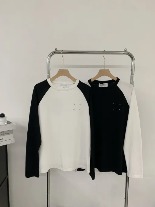 Luxus Margiela Langarm Schwarz Baumwolle Patchwork Luxus