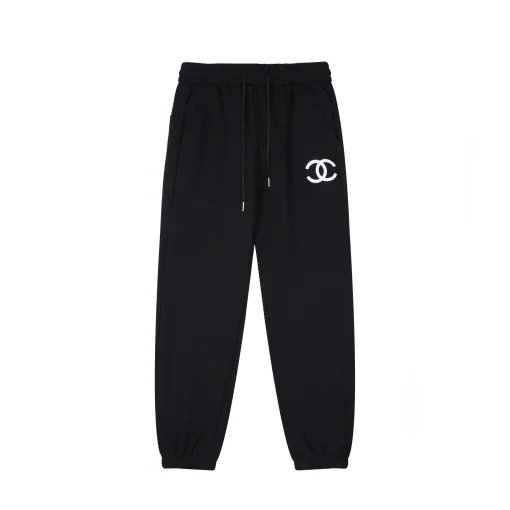 Hochwertige Chanel-Hose aus schwarzer Baumwolle mit Print