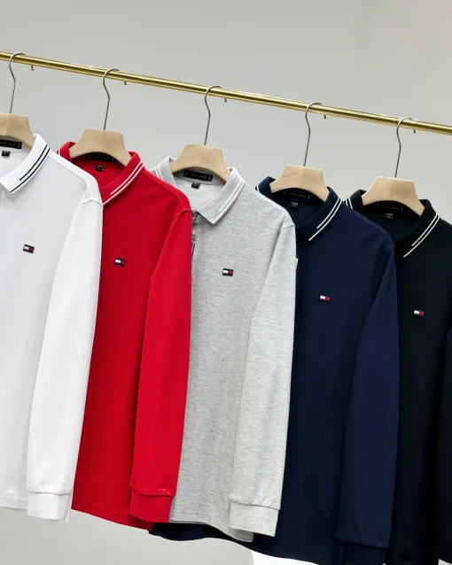Premium Tommy Hilfiger Langarm Schwarz Baumwolle Casual Luxury