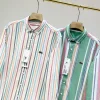 Hochwertiges Lacoste Langarmshirt aus grauer Baumwolle mit Streifen