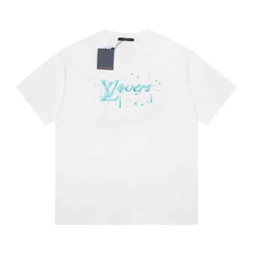 Hochwertiger Louis Vuitton Kurzarm Navy Cotton Print Luxus