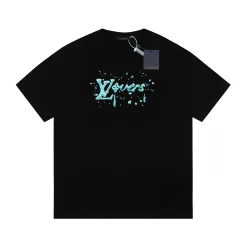 Premium Louis Vuitton Kurzarm Blau Baumwolle Casual Luxury
