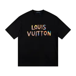 Hochwertiger Louis Vuitton Kurzarm-Stil aus schwarzer Baumwolle