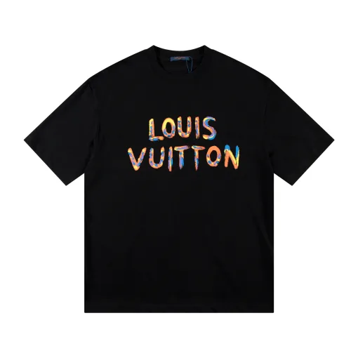 Hochwertiger Louis Vuitton Kurzarm-Stil aus schwarzer Baumwolle