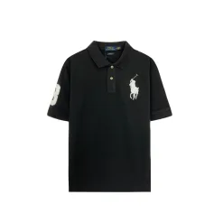 Hochwertige Ralph Lauren Kurzarm-T-Shirts aus schwarzer Baumwolle mit Stickerei