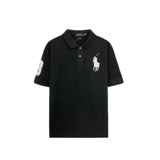Hochwertige Ralph Lauren Kurzarm-T-Shirts aus schwarzer Baumwolle mit Stickerei