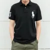Luxus Ralph Lauren Kurzarm-T-Shirts Schwarz Baumwolle Bestickt Luxus