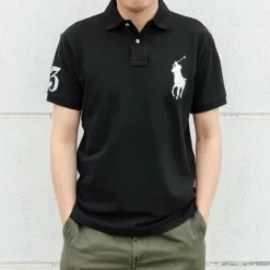 Luxus Ralph Lauren Kurzarm-T-Shirts Schwarz Baumwolle Bestickt Luxus
