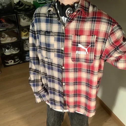 Premium Qualität Puma Langarm Orange Plaid Luxus