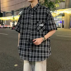 Hochwertige Vans Kurzarm Schwarz Plaid Luxus