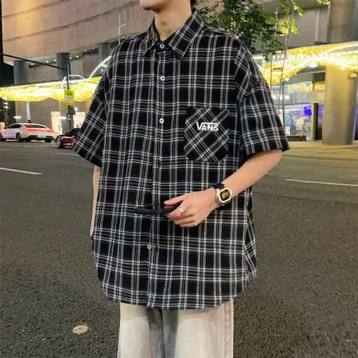 Hochwertige Vans Kurzarm Schwarz Plaid Luxus