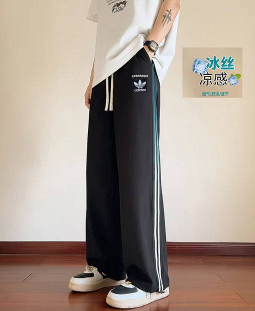 Premium Qualität Adidas Jogginghose Schwarz Seide Casual Luxury