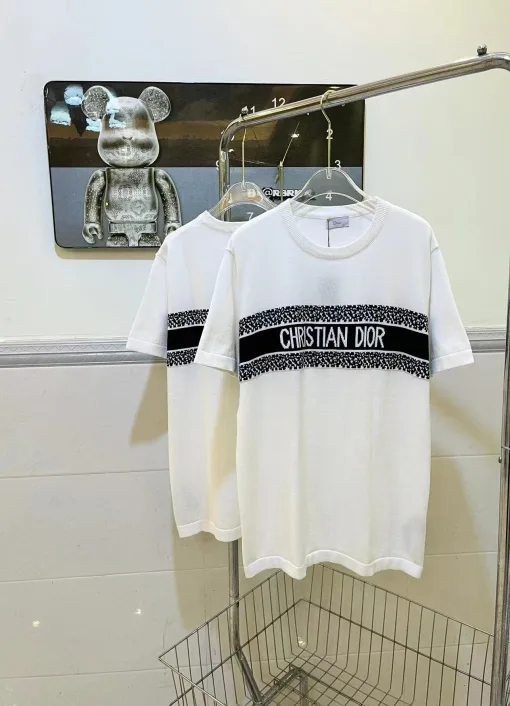 Bestseller Dior Kurzarm Weißer Strick Jacquard Stil