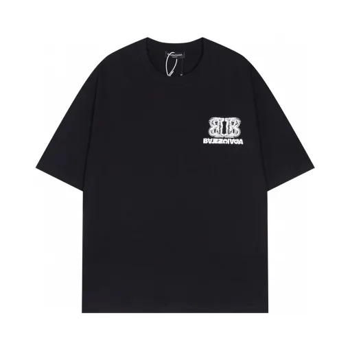 Hochwertige Balenciaga Kurzarm-Logo-Kollektion aus schwarzer Baumwolle