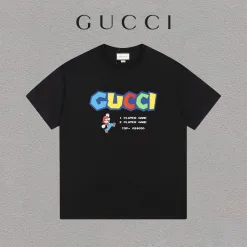 Premium Gucci Kurzarm Schwarzer Baumwolldruck