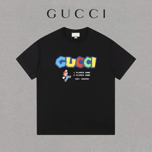 Premium Gucci Kurzarm Schwarzer Baumwolldruck
