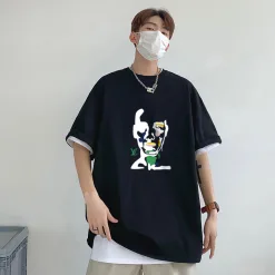 Hochwertiger Louis Vuitton Kurzarm Schwarz Baumwolle Atmungsaktiver Stil