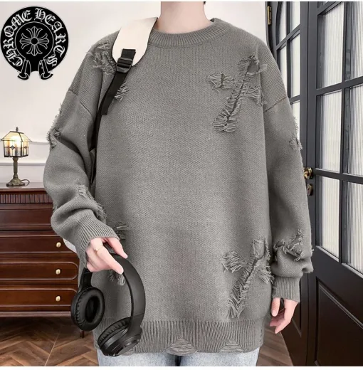 Hochwertige Chrome Hearts Pullover Gold Distressed Luxus