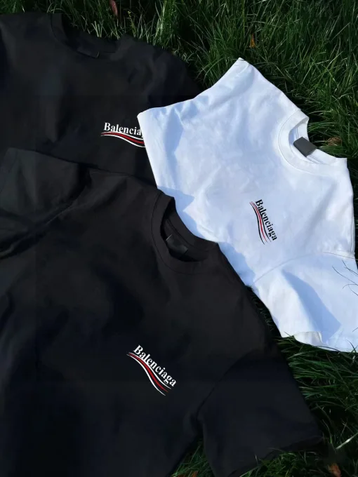 Luxus Balenciaga Kurzarm Weiß Baumwolle Logo Stil