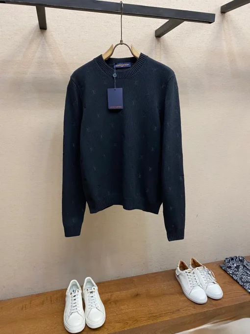 Hochwertiger Louis Vuitton Pullover Schwarzer Strick Klassischer Stil