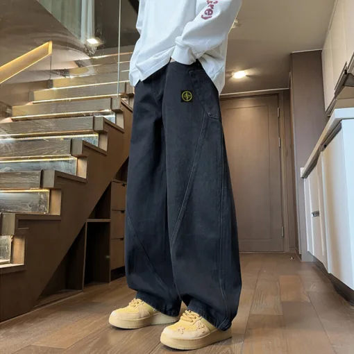 Luxus-Jeans von Stone Island, Schwarz, Fleece, einfarbig, Luxus