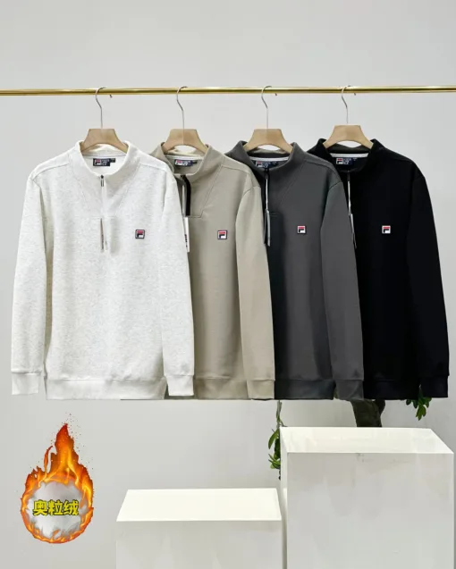 Hochwertige Fila Langarm-Fleece-Logo-Kollektion in Grau