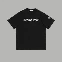 Luxus Moncler Kurzarm Schwarz Baumwolle Print Style