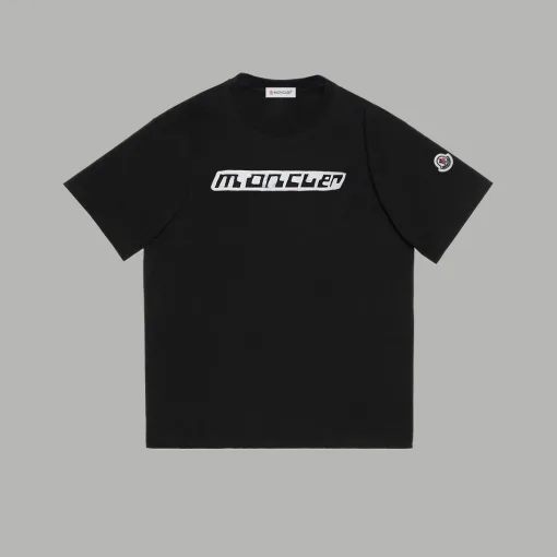 Luxus Moncler Kurzarm Schwarz Baumwolle Print Style