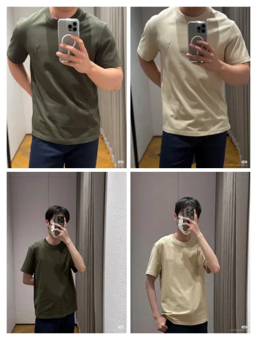 Premium Qualität Ami Kurzarm Olive Baumwolle Logo Stil