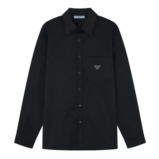 Premium Qualität Prada Langarm Schwarz Nylon Klassischer Luxus